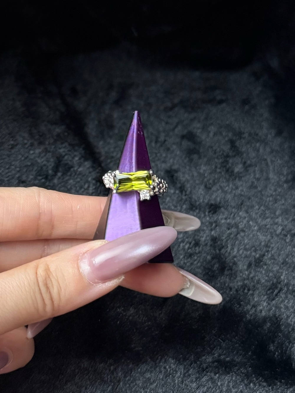 Vintage Adjustable Ring Rectangular Olive Green Zircon Gothic Stackable Ring